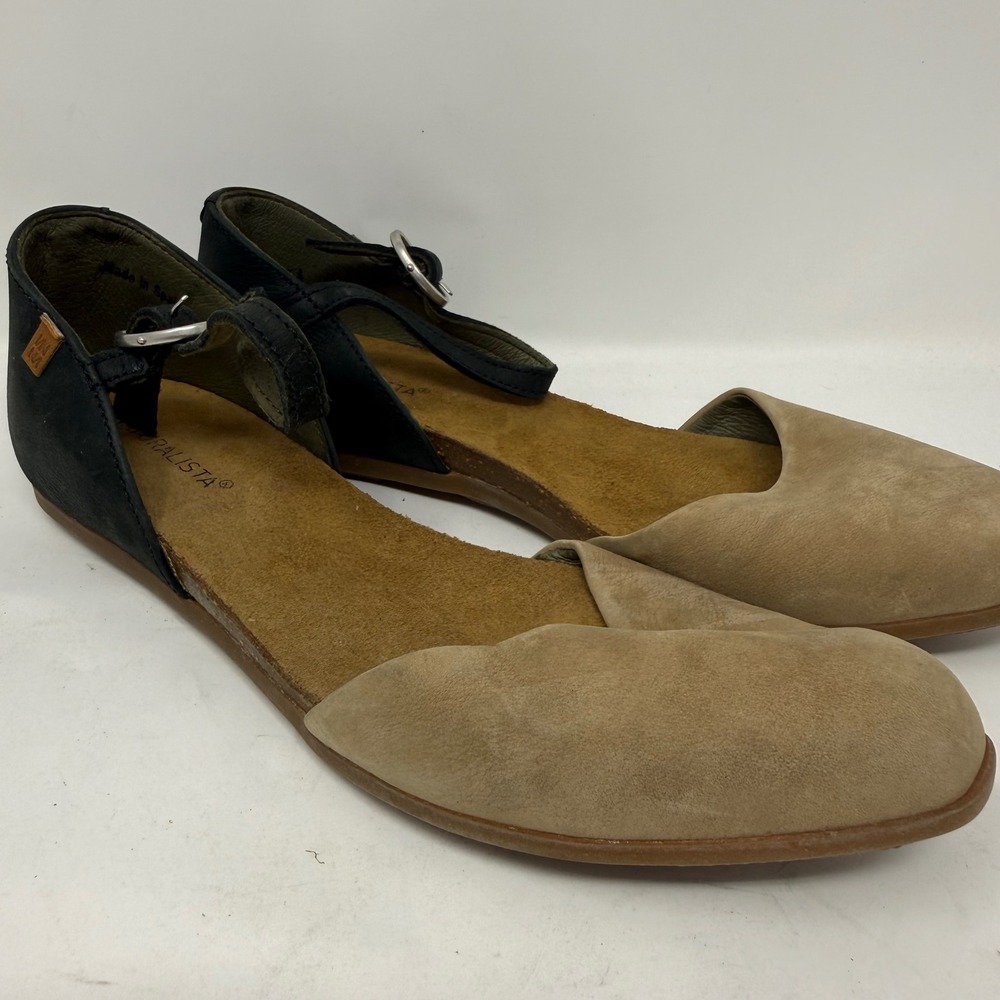 El Naturalista D54 Two Tone Leather Ankle Strap Flat Sandals Spain Black Tan 40